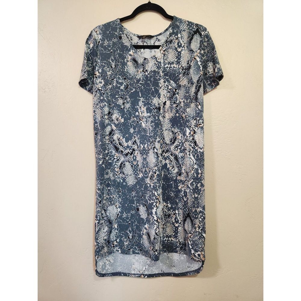 Christian Siriano Dress Women's Size S Blue Gray Snake Boho Print Stretch Tunic